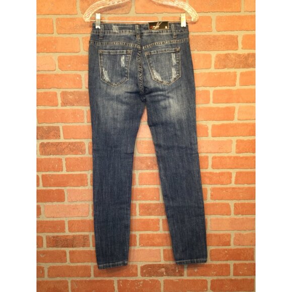 Vella Jean Womens Distressed Skinny Jeans Size 5 Cotton Blend Blue Stretch - Picture 3 of 9